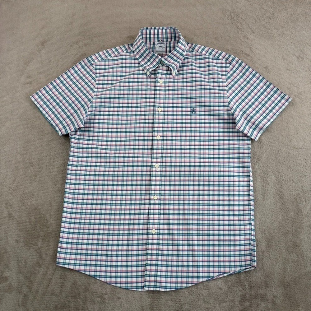 Brooks Brothers Oxford OCBD Chest Logo Shirt Multi Plaid Men Medium Stretch NWOT
